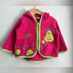 Hanna Andersson 🦒 Sweater Jacket Zip-Up Giraffe Toucan Pink Green Hood 6-12M